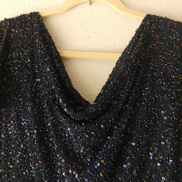 JKARA Chiffon Evening Dress Plus Size 18W Navy Blue, Sequin Bodice - Picture 4 of 12